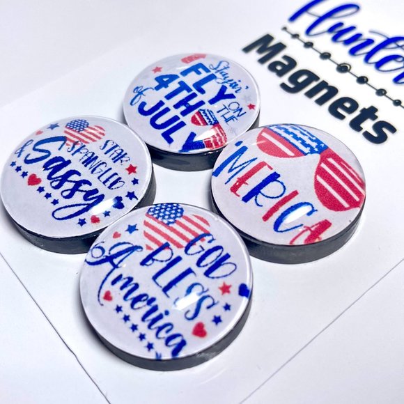Set of 4 Magnets All American 4th of July Glass Refrigerator Kitchen Whiteboard - Picture 3 of 3